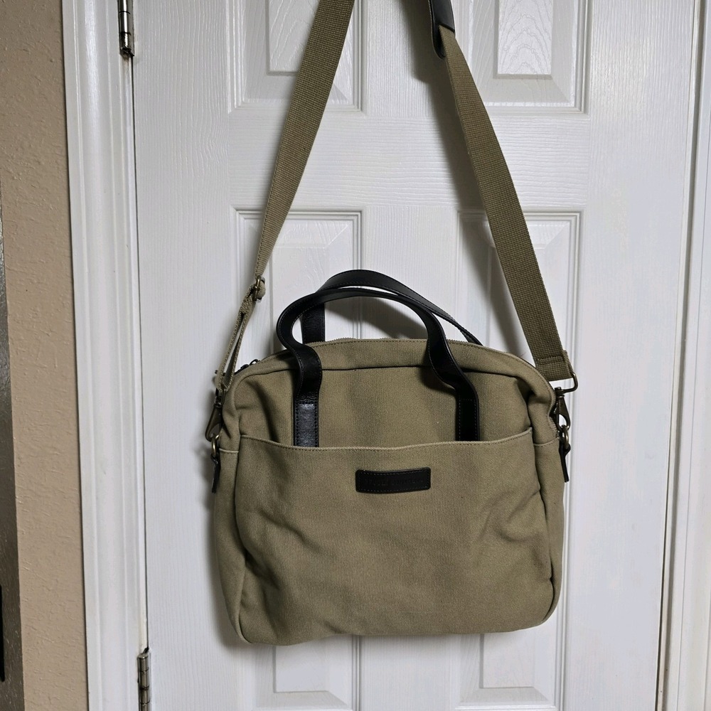 Brooks‎ Brothers Canvas Leather Tan Shoulder Strap office / Travel Bag brown